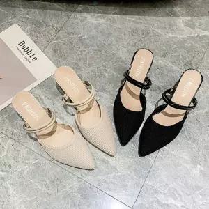 뮬 슬링백 스크랩 펌프스힐 여성신발 웨지 큐빅장식