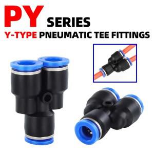 10개 Y형 공압 티 피팅 PY4-PY16(4-16mm OD) - 공기/물 호스용 푸시인 고속 연결 파란색 나일론 및 황동
