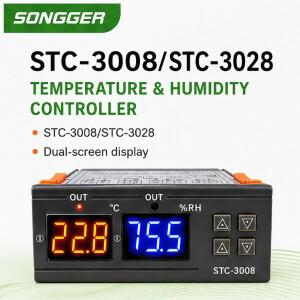 STC3008 온도 습도 컨트롤러 디지털 온도조절기 듀얼 디스플레이 NTC 센서 가열 냉각 12V 24V 110V 220V 고