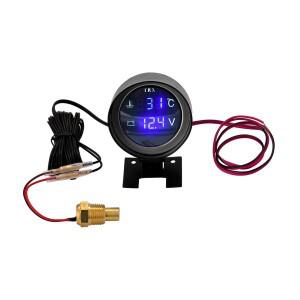 원형 LED 디지털 자동차 트럭 수온 게이지 온도 센서  전동 및 전압계  전압 계량기  2 in 1  12.0V  24V