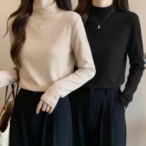 이너웨어 베이직 골지목폴라 운동 기본티 롱슬리브 여성반목티 기모 겨울 긴팔 티셔츠