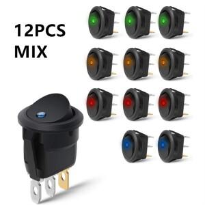 12Pcs 로커 스위치 토글 12v SPST 3 핀 2 ON/Off 파란색 LED 조명 보트