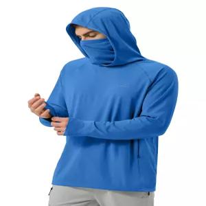 남성 UV차단 후드티 UPF50+ 롱슬리브 낚시 등산 셔츠 넥게이터