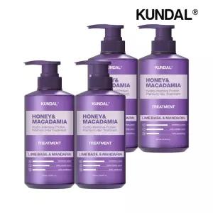 [쿤달]쿤달 허니 앤 마카다미아 단백질 트리트먼트 라임바질앤만다린 500ml x4개