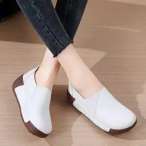 피카소 발편한 소가죽 키높이 경량 통굽 밴딩 슬립온
