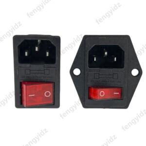 IEC320 C14 전기 AC 소켓 3 핀 빨간색 LED 250V 로커 스위치 10A 퓨즈 암 수 입구 플러그 커넥터 내장형 마