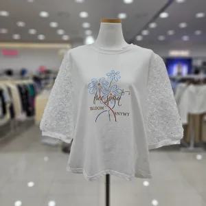 소매 플라워 면티셔츠/A26TS6201JK