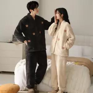 곰돌이 겨울 커플잠옷 극세사 수면잠옷 빅사이즈 파마자 세트