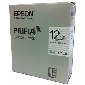 [EPSON]고품질 엡손 라벨테이프12mm ST12K.투/흑글씨.1개 qr코드 스티커주문제작 라벨스티커 바코드만들기
