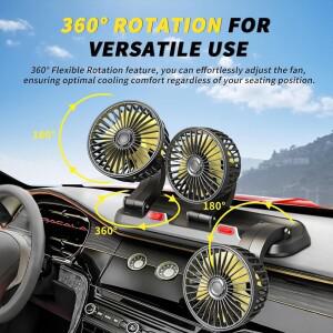 자동차 선풍기 조정 가능한 3 헤드 에어 전기 USB, 12V, 2 단, 가정 책상 사무실 및 차량용 사일런트 360