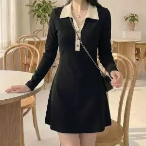 친절한탄씨 카라 블랙 하객룩 미니 배색 A라인 여성 원피스 원피스 블랙원피스 봄원피스 데이트룩