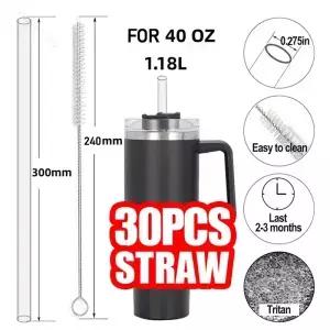 40/30 oz 컵 텀블러와 호환되는 30cm 교체용 긴 투명 빨대 브러 있는 Clear Straws용