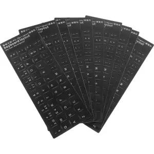 10Pcs 키보드 스티커 검정색 배경 흰색 글자 다중 언어 범용 노트북 키보드 커버 편리한 컴퓨터