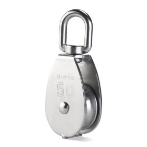 스테인레스 스틸 싱글 시브 풀리 롤러 50Mm 휠 직경 13.5mm 폭 127Mm 높이 아이 실버 400Kg 하중 용량