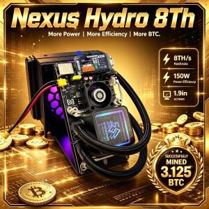Nexus Hydro Miner 8Th/s 150W 수냉식 비트코인 광부 듀얼 팬(4*BM1370 ASIC 칩 포함) PK Bitaxe NerdQax