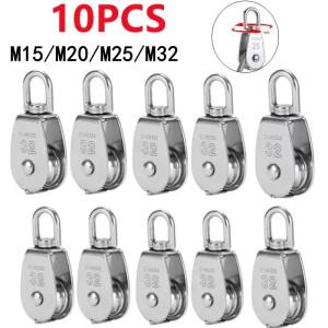10 Pcs 스테인레스 스틸 와이어 로프 크레인 풀리 블록 M15 리프팅 회전 후크 단일  견인 휠