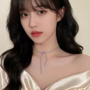 여성 큐빅 목걸이 크리스탈 초커 레이어드 데일리 파티 주얼리 장...