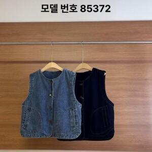뽀뇨3 여성 데님 조끼 가을 카디건 라운드 상의 빈티지 레이어드 쇼트