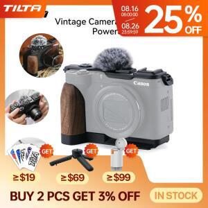 TILTA 캐논호환 PowerShot V1 기본 키트용 빈티지 카메라 케이지 - 나무로 된 검정색 마이크 윈드스크린 상