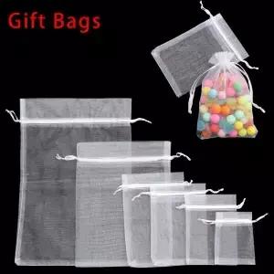 25 개/대 Organza 거즈 Drawstring 가방 파티 공급 크리스마스 호의 보석 포장 파우치 웨딩 캔디 포켓 선물