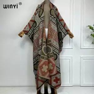 WINYI 여성용 원피스 의상 하이 퀄리티 코트 루즈하고 두꺼운 따뜻한 카프탄 판초 후드 걸레 아바야 겨울