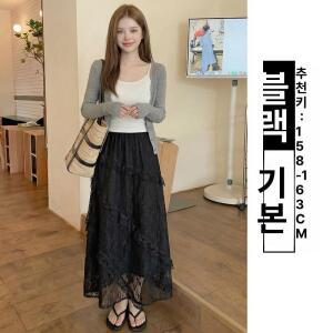 원픽 여성 화이트 레이스 스커트 여름 슬리밍 가을 A라인 불규칙 롱