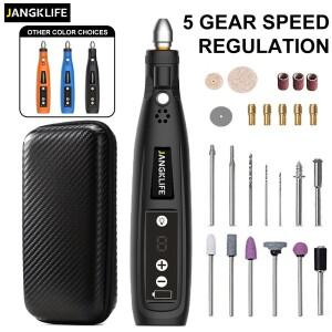 JANGKLIFE 5단 속도 조절 USB 무선 로터리툴 키트 목공 조각펜 DIY용 보석 유리 미니 드릴