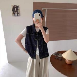 피콜로 여성 가을 조끼 데님 캐주얼 터틀넥 나시