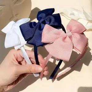 여아용 수제 리본 머리띠 귀여운 나비 매듭 단색 헤어 액세서리 20 가지 색상 1 개