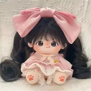 20cm 면 인형 가발 2개 고온 실크 더블 포니테일 집게핀 곱슬머리 액세서리 앉아있는 파티 게임 장난감