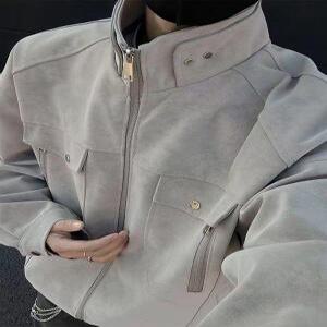 남성 PU가죽코트 가을 차이나 빈티지 카고 레더자켓 오버핏 상의