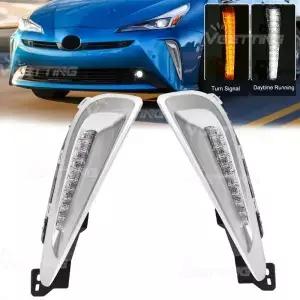 Toyota Prius 용 자동차 LED 주간 러닝 라이트 2019 2020 2021 2022 2023 크롬 커버 와이어가있는 흰색 DRL
