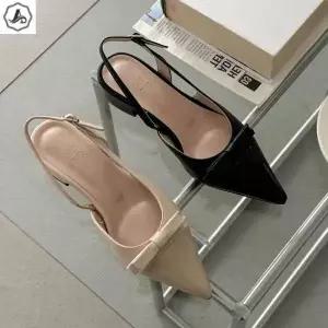 [애슬릿][애슬릿]리본 슬링백 에나멜 스틸레토 통굽 발편한 여성 구두 3cm