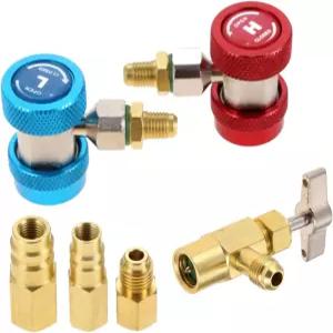 1/4 및 1/2 AC용 R134A 가변 퀵 커플러 어댑터 키트 2개 피어싱 캔 탭 밸브 포함 R12 R22 R502를 R134A로