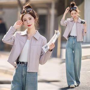 무천도사 여성 빈티지 라이더 쇼트 가죽 재킷 봄 가을 캐주얼 코트