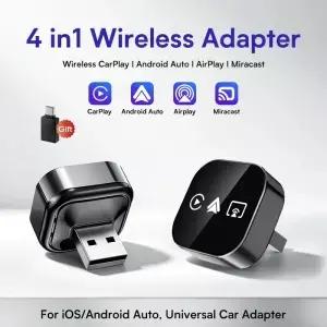4-in-1 AI 박스 무선 CarPlay 안드로이드 오토 AirPlay Miracast 어댑터 OEM 유선 카 시스템 변환 자동