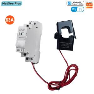 63A 클램프 센서 앱 모니터가 있는 스마트 WiFi 에너지 미터 전압 전력 실시간 KWh 통계 AC100-230V 50/60H