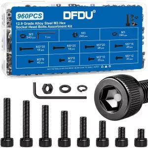 3D 프린터 RC 카용 12.9 스틸 960개 M3 육각 소켓 볼트 및 너트 키트