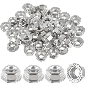 M8 플랜지 너트 50개 세트 M8-1.25mm 육각 304 스테인리스 스틸 미터법 락 패스너 DIY 프로젝트 홈