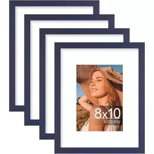 Vittanly 8x10인치 사진 액자 4개 세트 (5x7 매트 포함 잉크 블루)