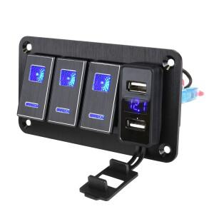 7갱 토글 스위치 패널 듀얼 USB 차량용/해양용 LED 로커 12V/24V 방수 디지털 전압계 캠핑카/트럭/RV에 적