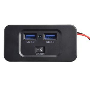 QC 3.0 듀얼 USB 고속 충전기 소켓 스위치 LED 조명 전원 콘센트 패널 마운트 12V 자동차 오토바이 보트용