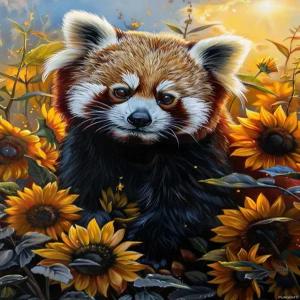 PUAGEMTI 5D 다이아몬드 페인팅 아트 세트 해바라기 속 레서판다 동물을 사랑하는 이들을 위한 선물 성인