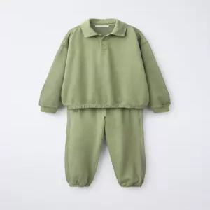 국내배송 ZARA 자라 가먼트 다이드 폴로 스웨트셔츠 및 조거 팬츠 세트 초록 3443701500 2214280