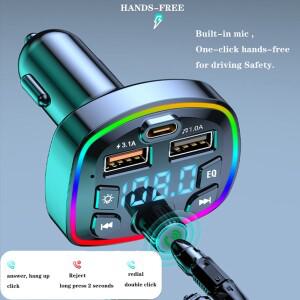 자동차 블루투스 5.0 FM 송신기 무선 어댑터 마이크 오디오 MP3 플레이어 USB 고속 충전기 듀얼 포트 액세