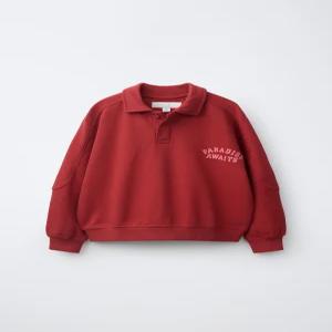 국내배송 ZARA 자라 텍스트 프린트 폴로 스웨트셔츠 석류 0039660791 2214243
