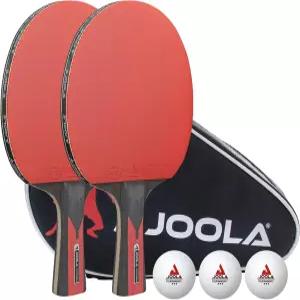 JOOLA 듀오 카본 핑퐁 라켓 2개 세트 - 프로용 탁구 고급 화이트 3개 3성급 토너먼트 핑퐁공 및 휴대용