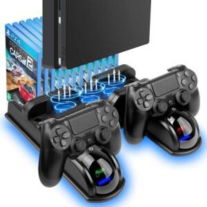 PS4 스탠드 쿨링 팬 수직 플레이스테이션 4PS4 고속 프로용 도크가 슬림PS4 LED 게임 표시등이 스테이션 슬롯 있는 포트 컨트롤러 USB 12개 듀얼 충전