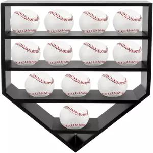 문이 없는 12개 야구공용 호드프레임 야구 홀더 진열 케이스 13x16 검은 벽걸이형 그림자 박스 남자 방용
