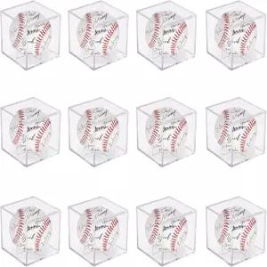 12팩 야구 게시대 아크릴 큐브 - 자외선 차단 야구공 홀더 사인된 테니스공 골프공 당구공 기념품 전시